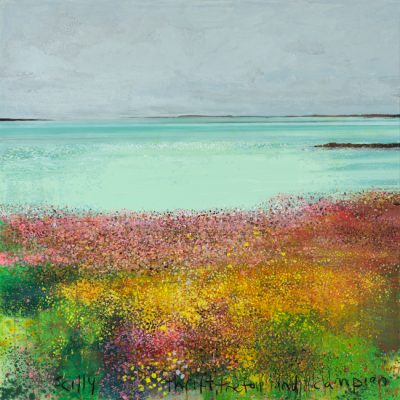 Scilly, thrift, trefoil and campion. 2018.   mixed media on canvas.  122 x122cm.