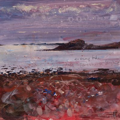 Evening tide, Bryher foreshore. 2014.   mixed media on museum board.  28 x 30cm.