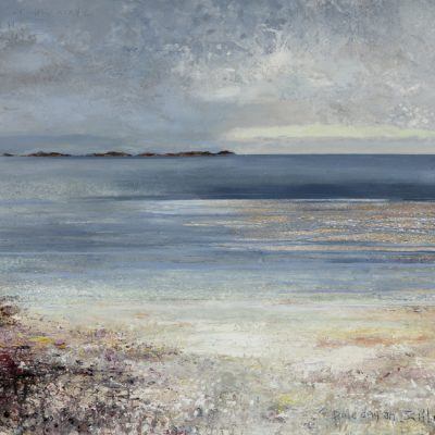 Pale day on Scilly.   mixed media on linen.   132 x 201cm
