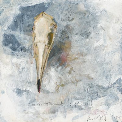 Cormorant skull. 2017.    mixed media on museum board.     21 x 22cm.