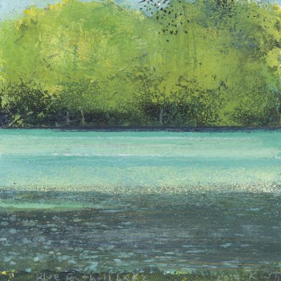 Blue Fonthill Lake. 2019.     mixed media on museum board.    19 x 18cm.