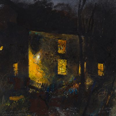 Frenchman’s Creek cottage. 2014.  mixed media on museum board.  20 x 20cm.