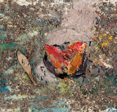 The squashed fig. 2015.   mixed media and collage on museum board.  13 x 22cm.
