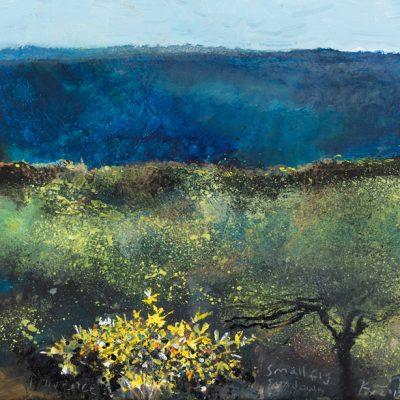 Small fig, sundown. 2015.   mixed media on museum board.  20 x 22cm.