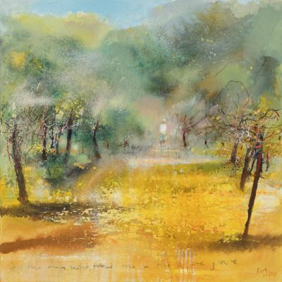 The man who found me in his olive grove. 2015-2017.   mixed media on canvas.  91.5 x 91.5cm.