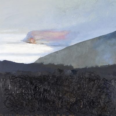 The single cliff top tree on the way to Kiss Me Arse Steps. 2011.   oil and collage on canvas.  122 x 122cm.