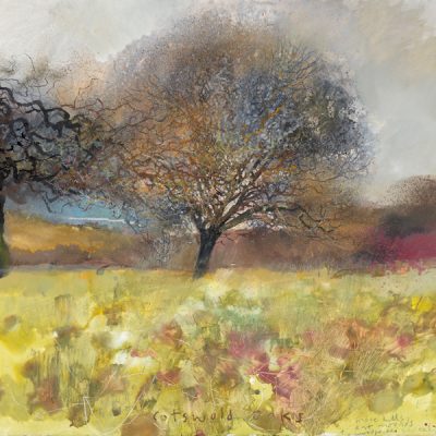 Cotswold oaks, molehills and ant mounds. 2016.     mixed media on paper.     57 x 62cm.
