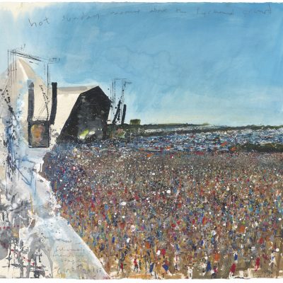 Fisherman’s Friends on stage.  Glastonbury 2011.    mixed media on paper.  57 x 60cm.