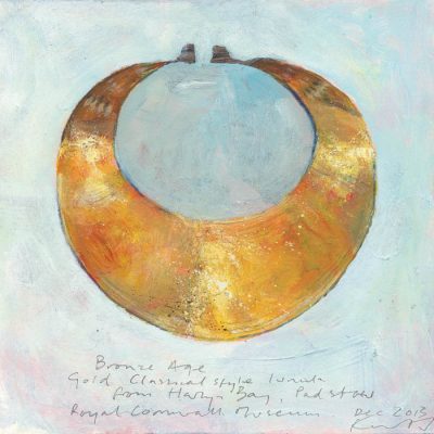 Gold lunula from Harlyn Bay. 2013.    mixed media on museum board.    21 x 21cm.