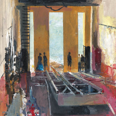 Penlee – paying their respects. 2022. mixed media on canvas board. 61 x 50cm.