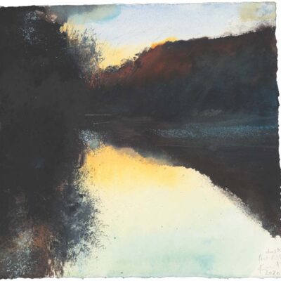 Dusk, Pont Pill. 2020.   mixed media on paper.   28 x 29cm.