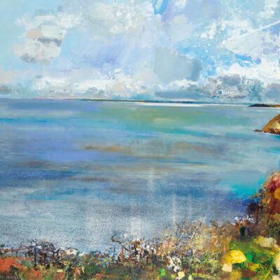 Fowey Mouth from Pencarrow Head. 2023.   mixed media on canvas.   165 x 224cm.