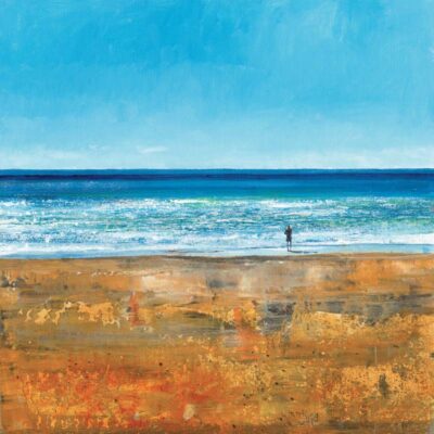 Watching a seal. 2022.   mixed media on canvas board.    60 x 60cm.