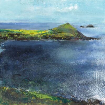 Six summer seals in the summer seas. 2023.   mixed media on museum board.    60 x 60cm.