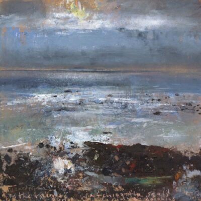 On Lizard Point in the rain and sun watching the seals and dolphins. 2022.   mixed media on paper.    40 x 40cm.