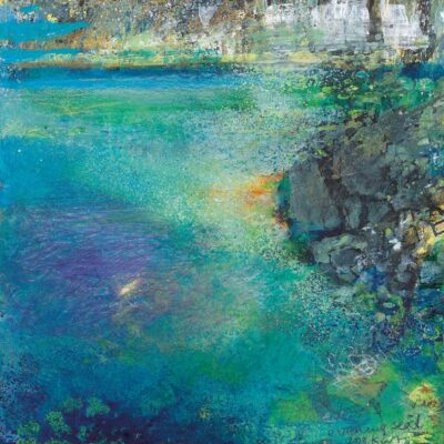 Evening seal. 2023.   mixed media on museum board.    22 x 22cm.