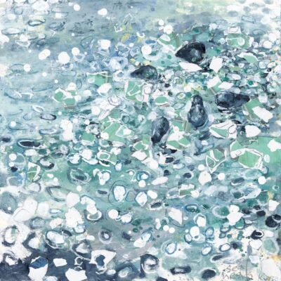 Seal heads. 2023.   mixed media and collage on museum board.    22 x 22cm.