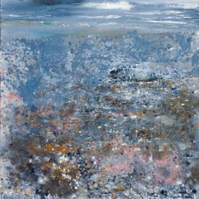 We met on the beach. 2022.   mixed media on canvas.    91 x 91cm.