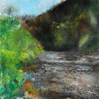 All is glimmer and shine this Valency morning. 2021.   mixed media on wood panel.     60 x 60cm.