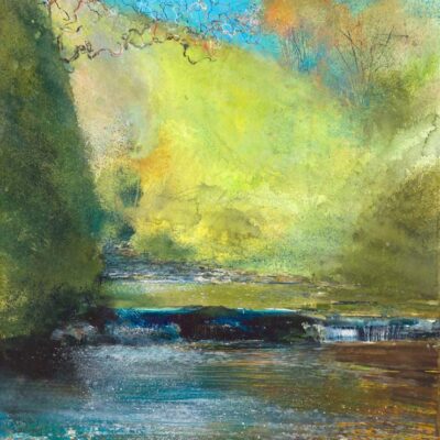 Valency Spring, slate falls. 2021.   mixed media on paper.    60 x 57cm.