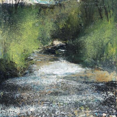 Evening’s sun burst. 2022.   mixed media on museum board.     22 x 22cm.