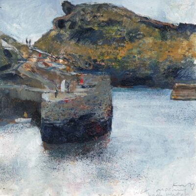 Wet morning, high water. 2015.   mixed media on museum board.    23 x 23cm.