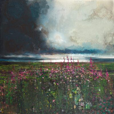 2 From the studio door. 2025.   mixed media on canvas.      100 x 100cm.