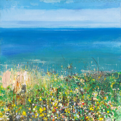 Cliff top, High Cliff. 2024.   mixed media on canvas board.     60 x 60cm.