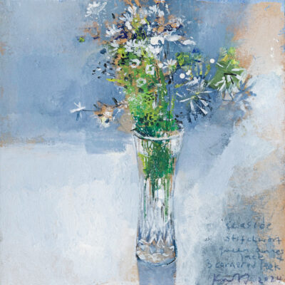 Seaside stichwort, Queen Anne’s lace and three-cornered leek. 2024.   mixed media on paper.     22 x 22cm.
